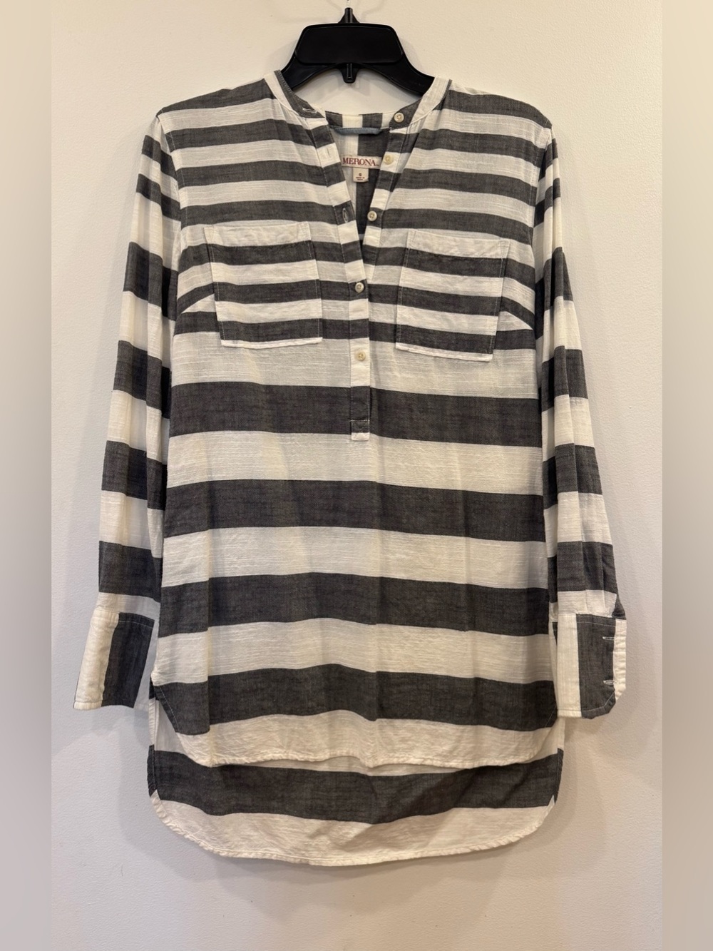 100% Cotton, Striped Long-Sleeve Shirt Dress, Size Small